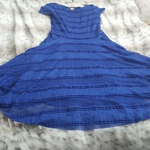 Blue short sleeve lace overlay dress
